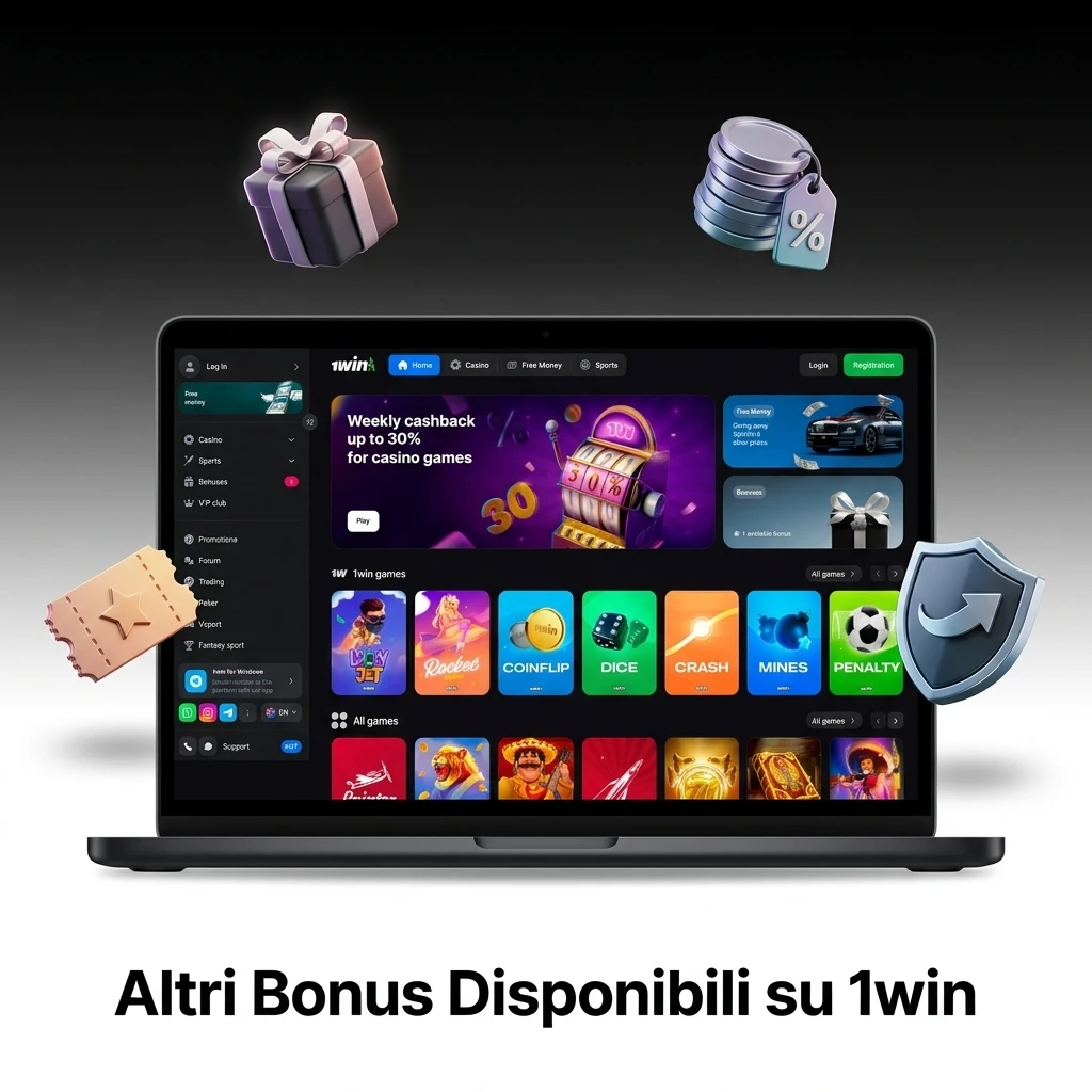 Panoramica dei bonus disponibili su 1win: casinò, scommesse sportive, cashback e programma VIP