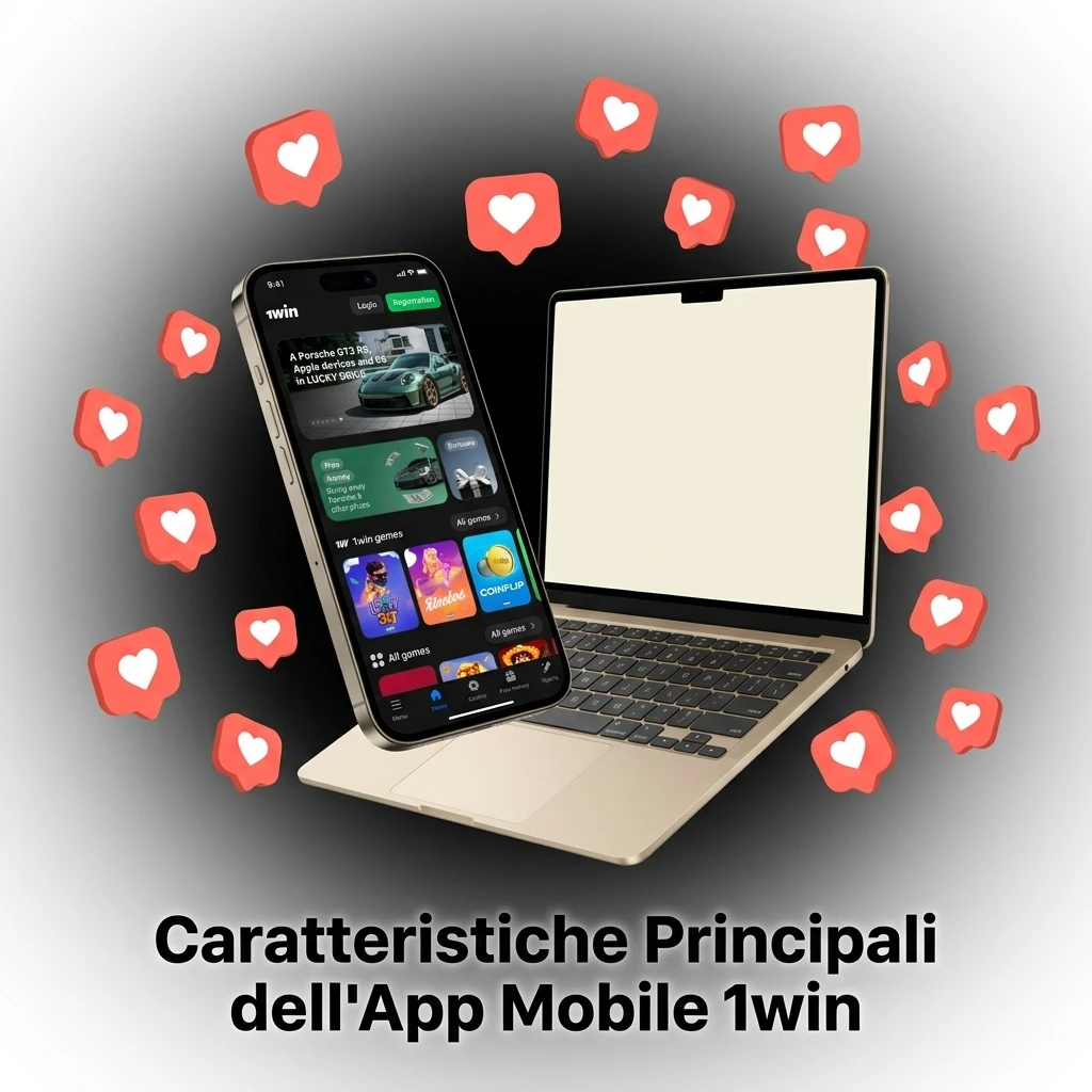 Schermata app 1win con funzionalità principali: bonus, scommesse live, giochi e pagamenti per utenti italiani