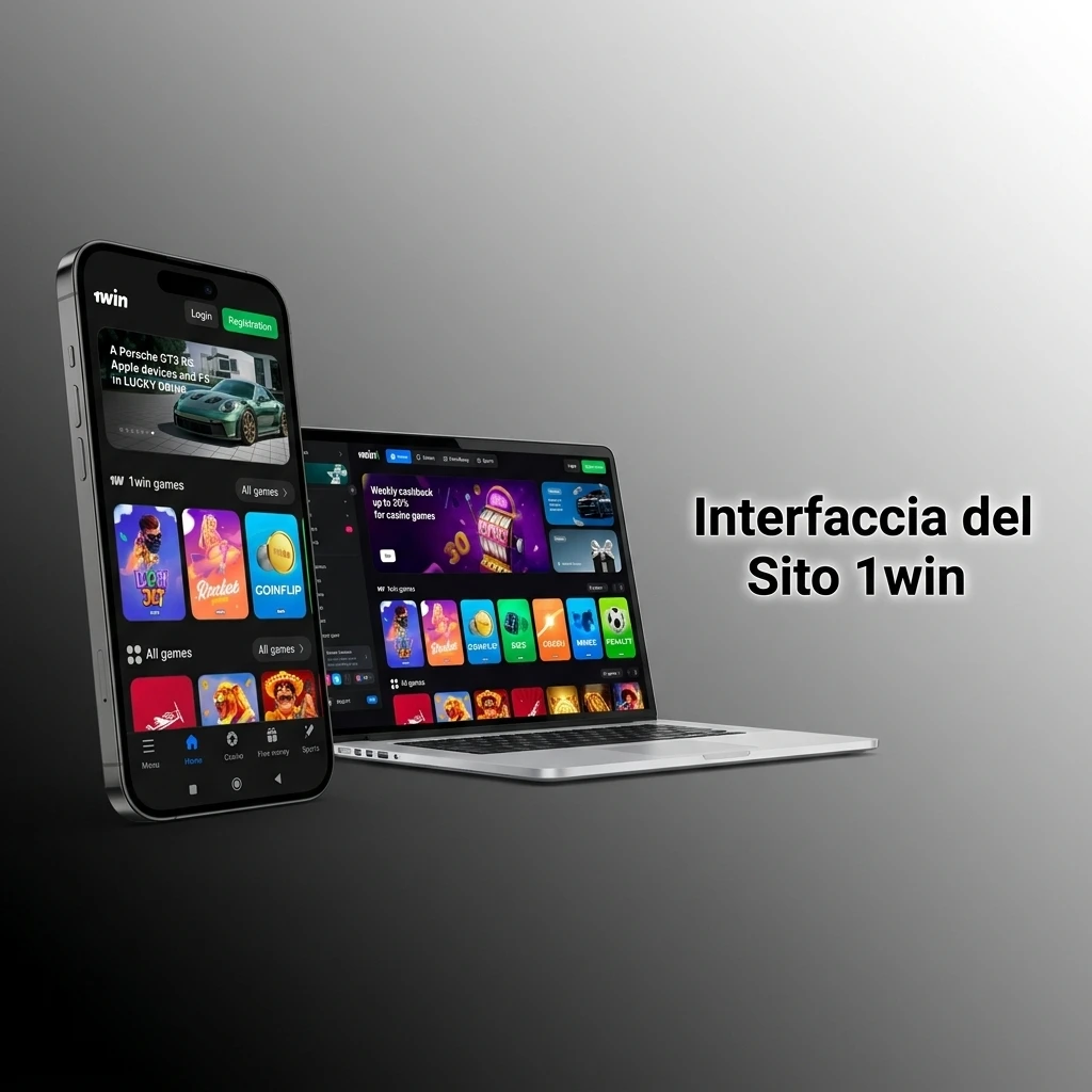 Interfaccia del sito 1win con barra di navigazione per scommesse, casino, live e promozioni per utenti italiani