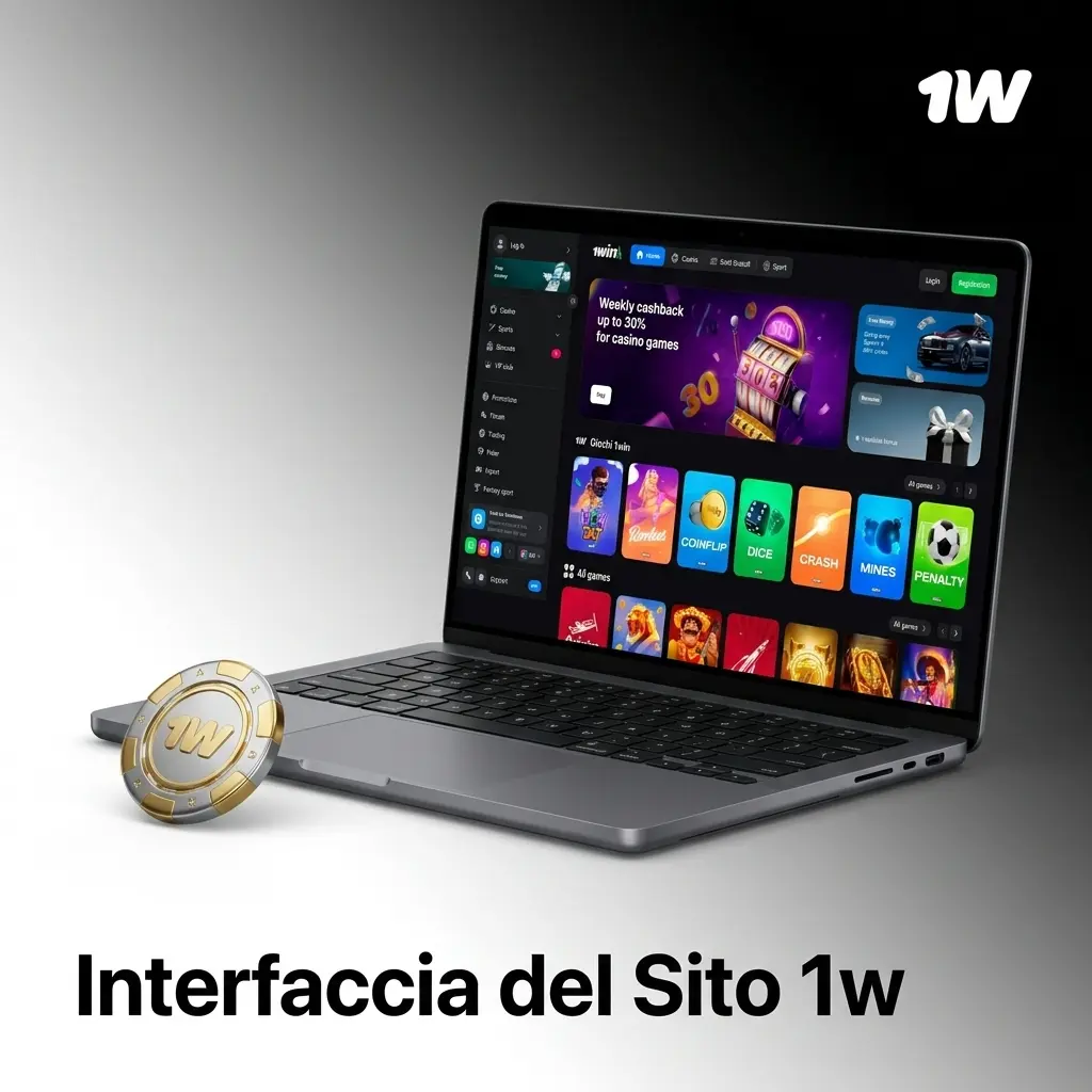 Interfaccia intuitiva del sito 1w con barra di navigazione per scommesse, casino e promozioni