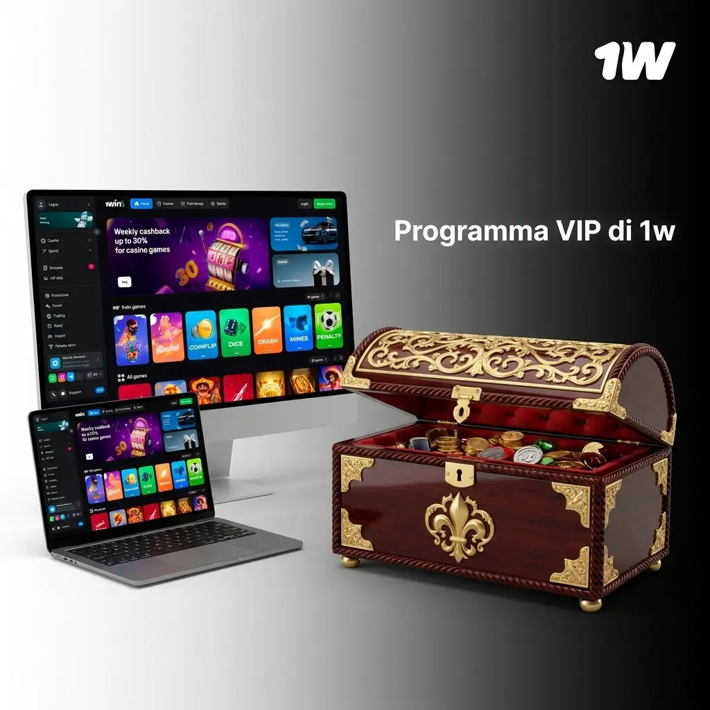 Programma VIP 1w: livelli fedeltà con punti, cashback e vantaggi esclusivi per i giocatori più attivi