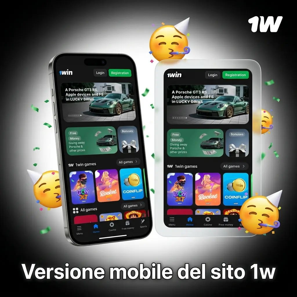 Versione mobile del sito 1w ottimizzata per smartphone e tablet con accesso a scommesse, casinò e pagamenti